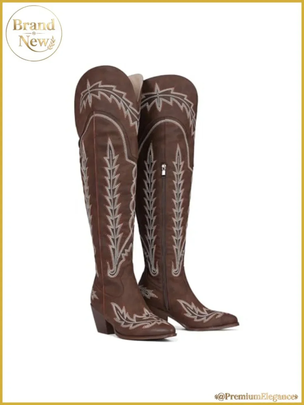 Wide Calf Over the Knee Western Boots Women Embroidered Pointed Toe